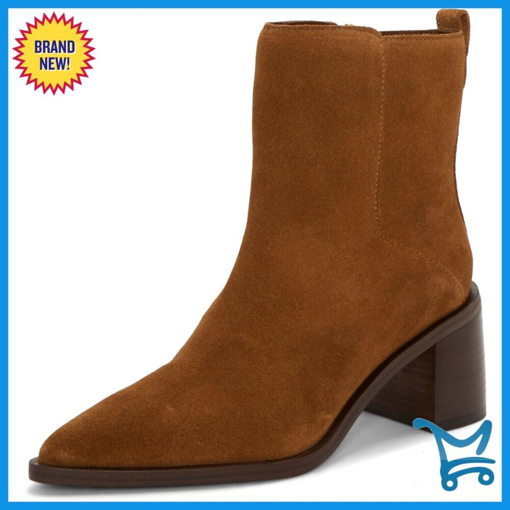 Suede Ankle Boots with Pointed Toe and Block Heel